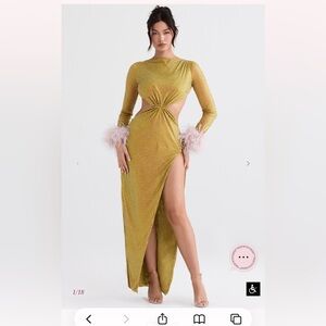 House of CB Gina Chartreuse Crystallised Maxi Dress. Size S